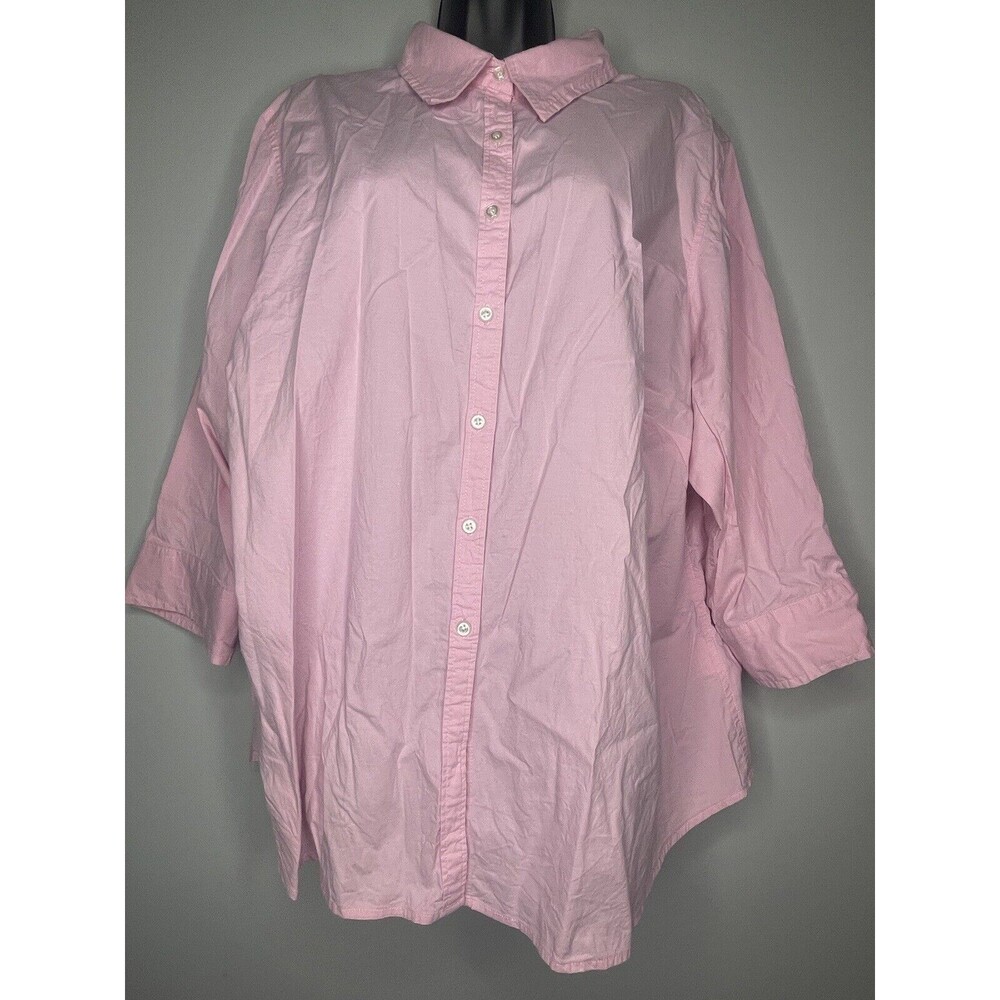 IZOD Women Pink 3/4 Sleeve Button-Down Shirt 2X Plus